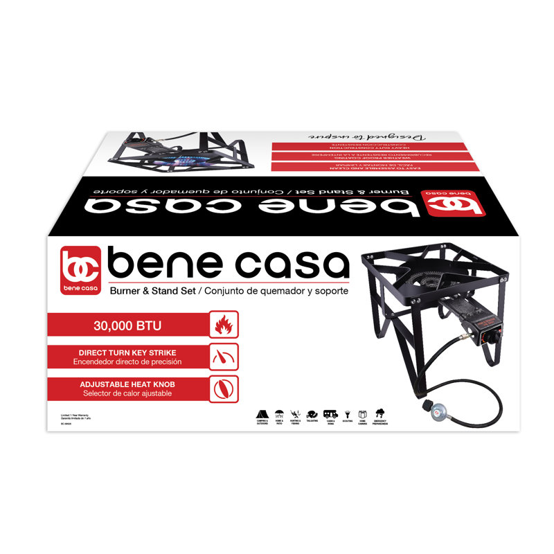 Bene Casa Square Burner Single Burner With Stand; 30,000 BTU Portable
